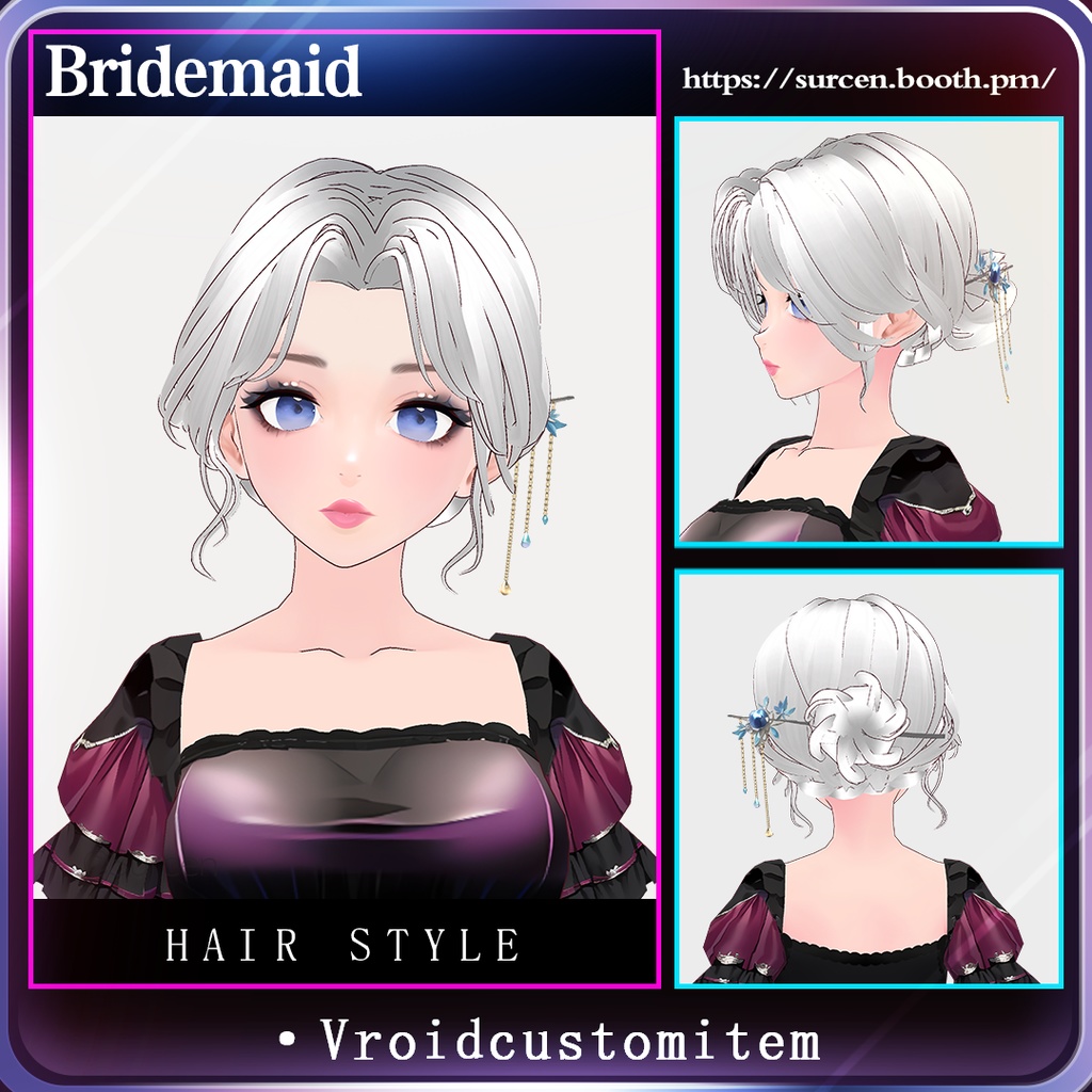 [Vroid] Girl hair preset/ Bun hair/ Braid hair/ Bridemaid/ Hair stick