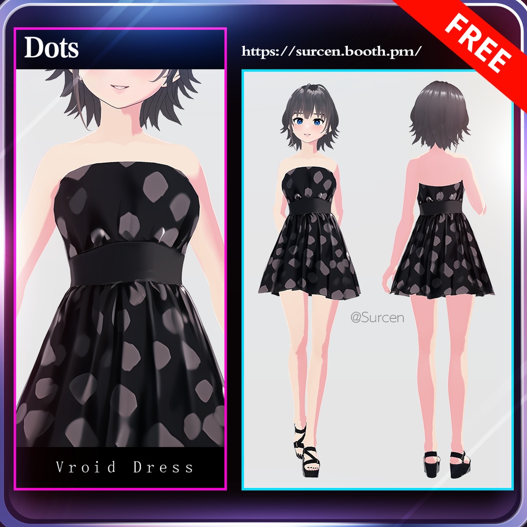 [无料][Vroid] Free Tube Dress × 2 / Dots Style / Stripes Style