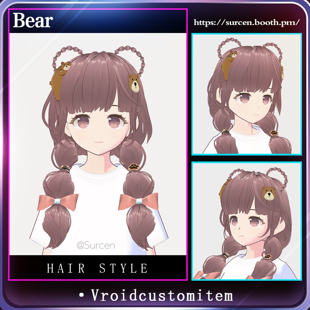 [Vroid] Girl hair preset / Bubble Braids / Cute Girl / Bear