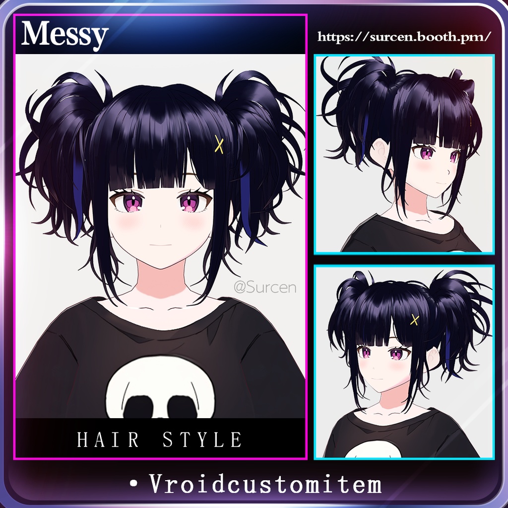 [Vroid] Messy hair / High twintails / Cool girl