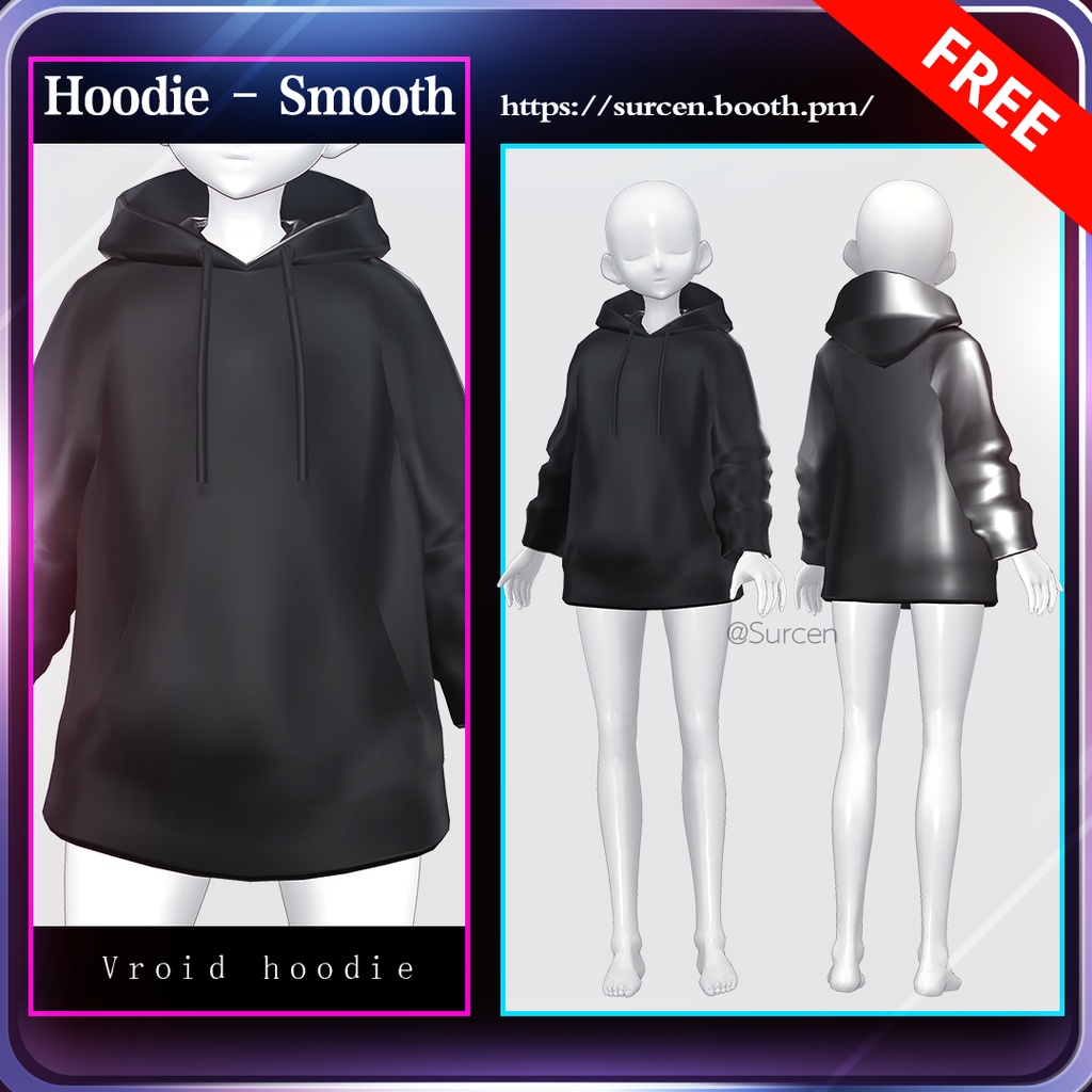 [无料][Vroid] Free black hoodie × 2