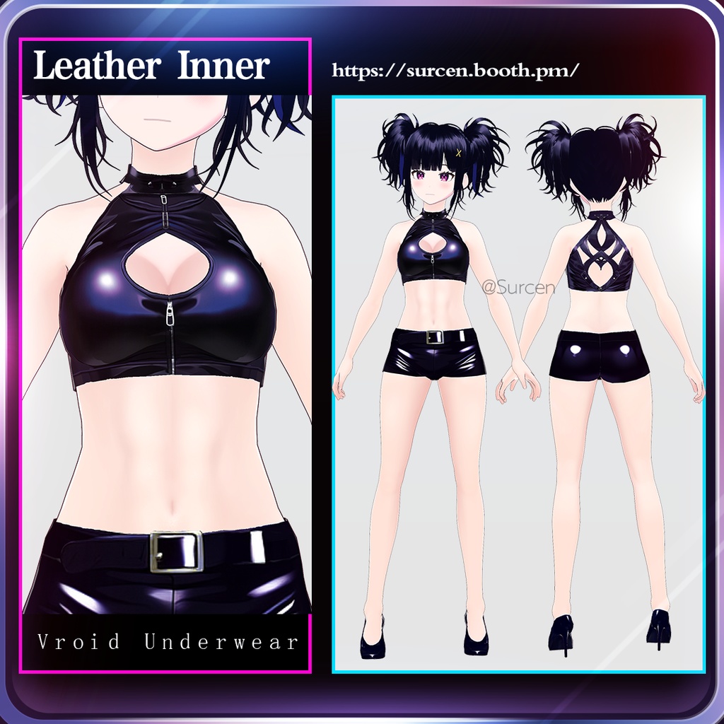 [Vroid] Strappy Crop Tops ストラップ付きクロップトップ/ Halter Neck / Leather Inner