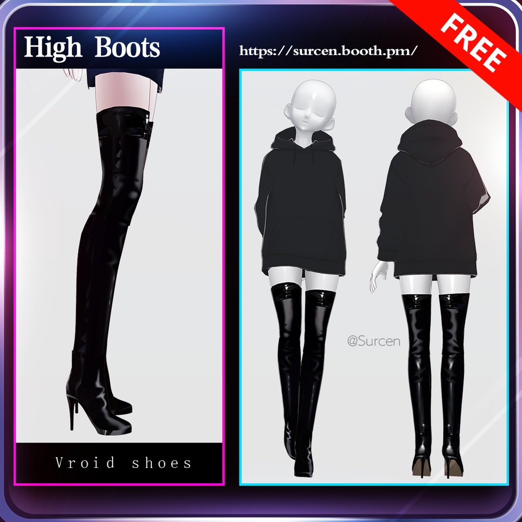 [无料][Vroid] Free High Boots / High heel boots / サイハイブーツ