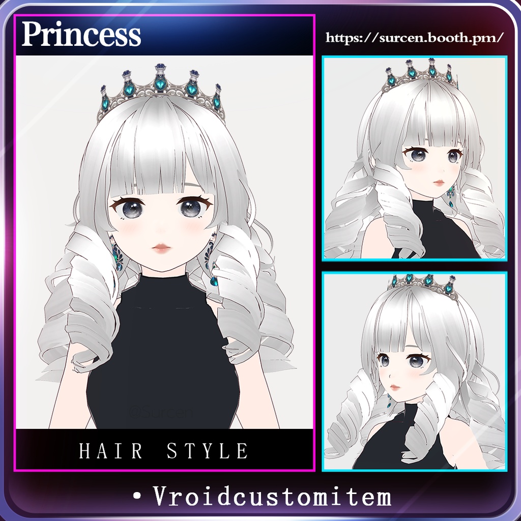 [Vroid] Princess Curly hair/ Queen tiara / Accessory / Lolita