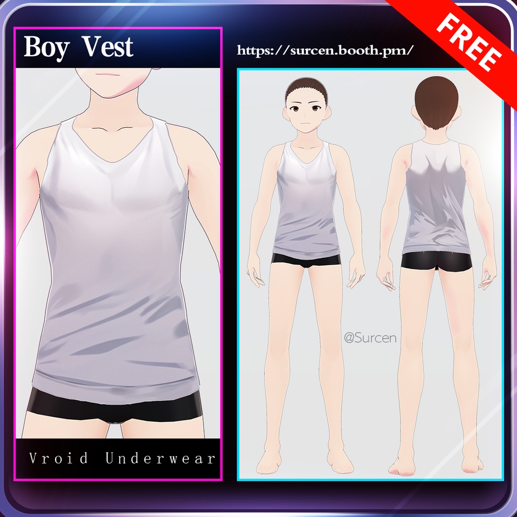 [无料][Vroid] Free undershirt / boy vest