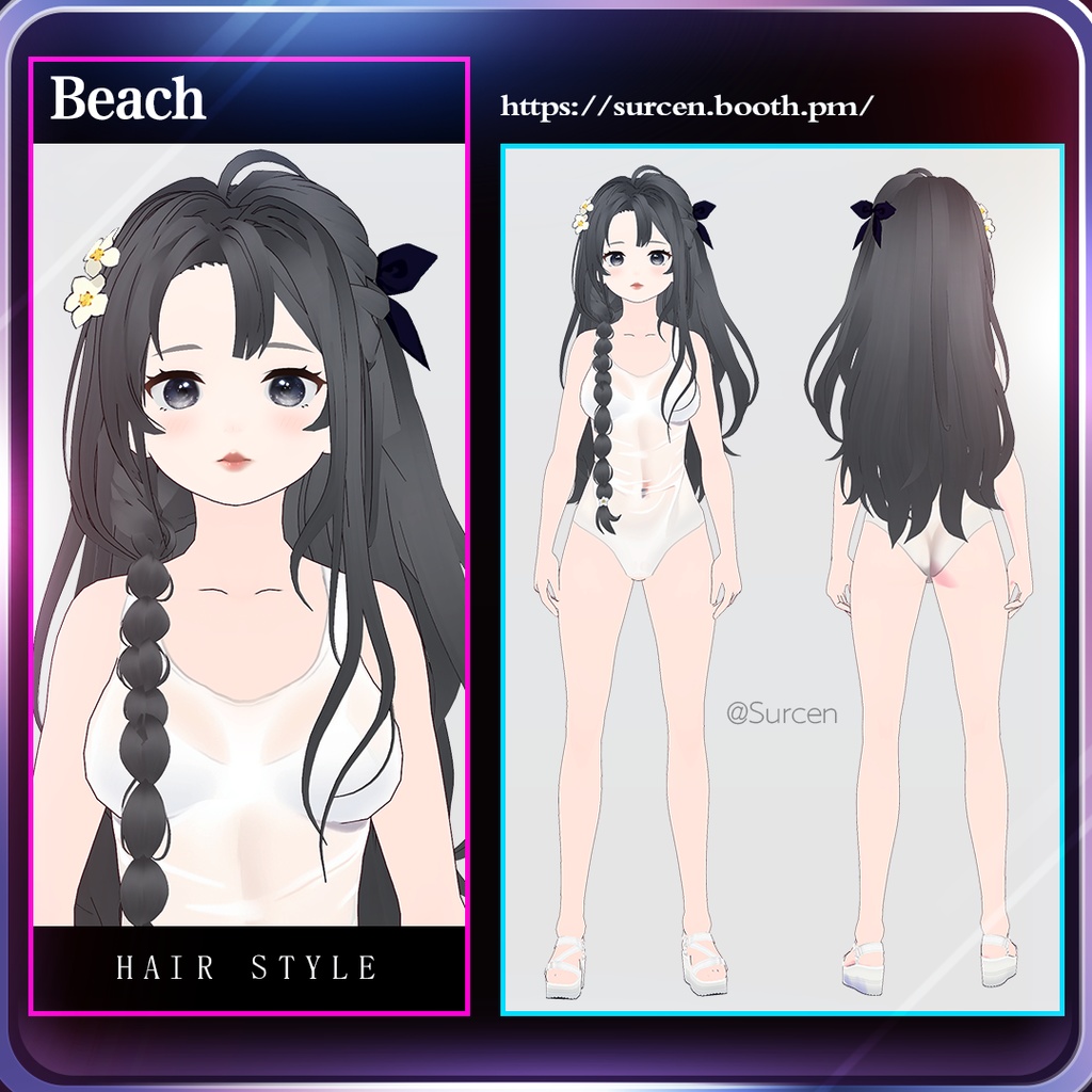 [Vroid] Long hair / Single braid / Beach