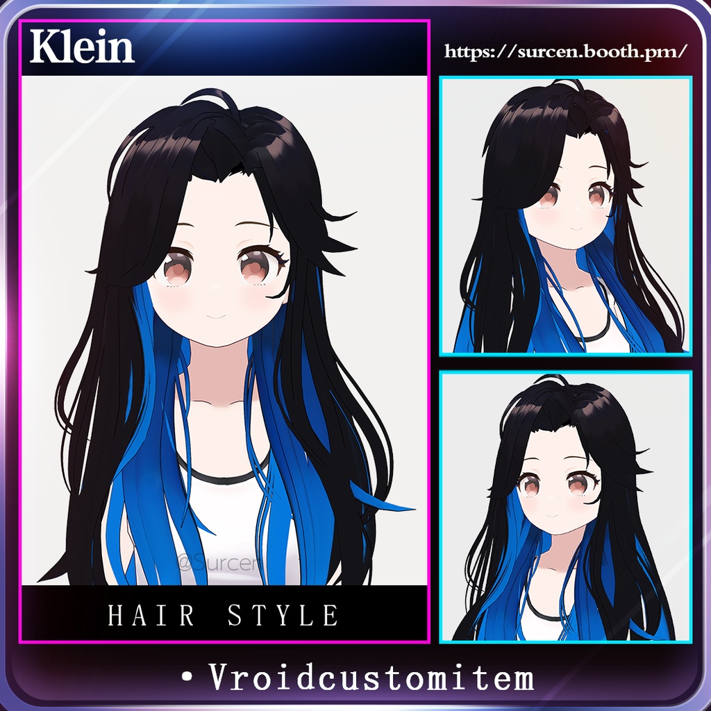 [Vroid] Black × Blue / ハイライトHighlights hair / Klein