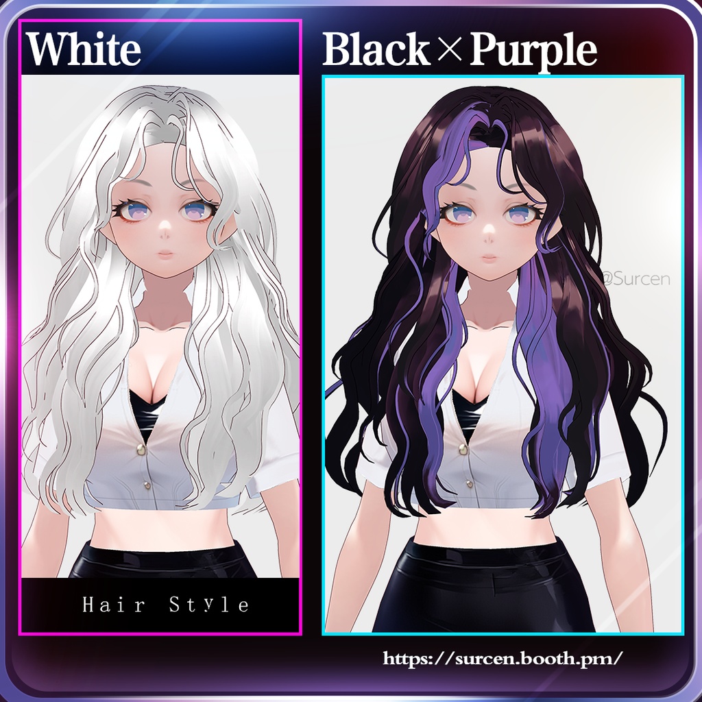 [Vroid] Black × Purple / ハイライトHighlights hair / Magic Mirror