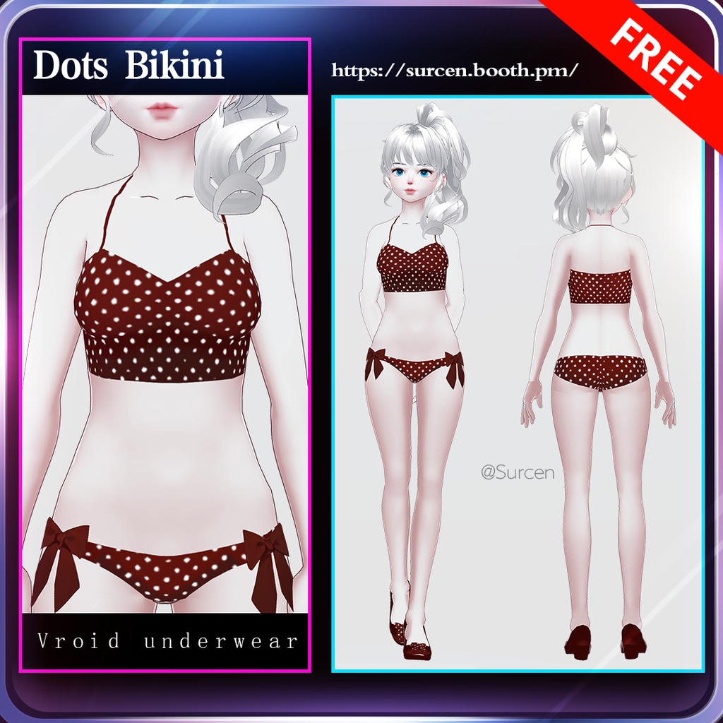 [无料][Vroid] Dots Bikini Swimwear 水玉模様のビキニ水着