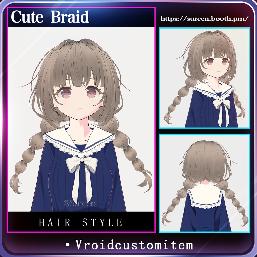 [Vroid] Low twintails / Braid / Cute girl hairstyle