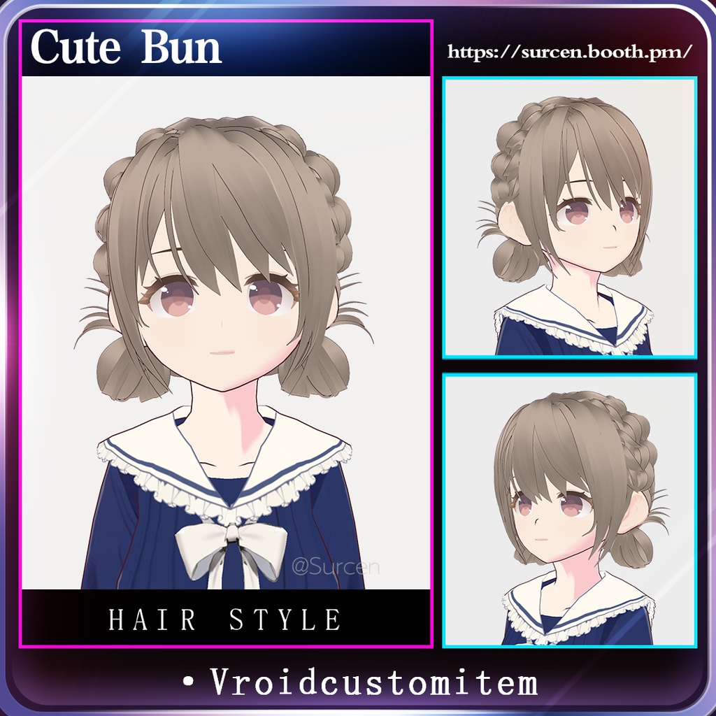 [Vroid] Low twinbuns / Braid / Cute girl hairstyle