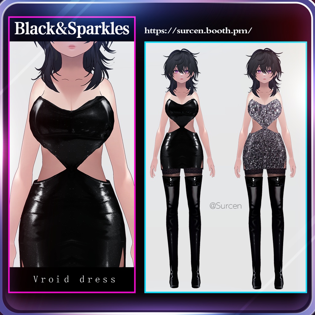 [Vroid] Sexy dress / Black and sparkles