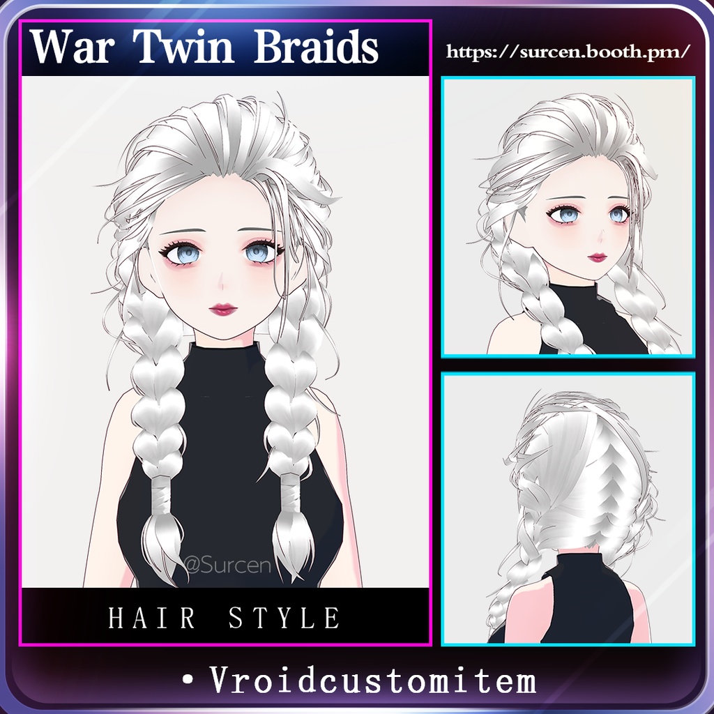 [Vroid] Girl hair preset/ Cool hair/ Twin Braids / Warrior Girl