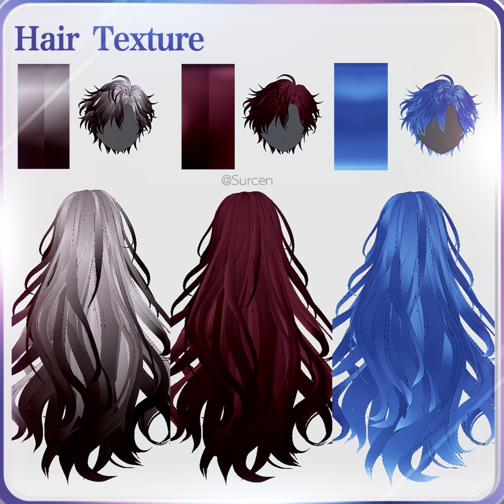 [Vroid] Hair texture - White Brown / Wine Red / Sky Blue