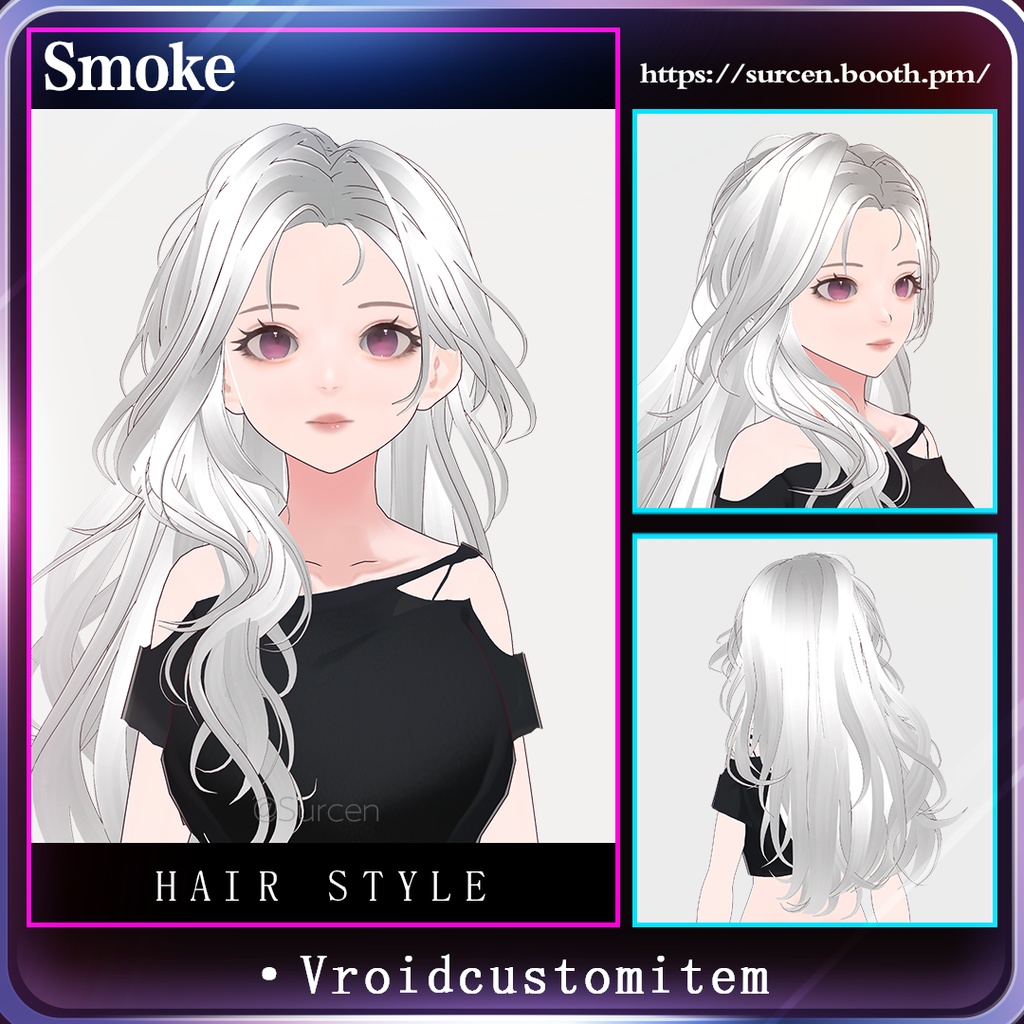 [Vroid] Long wavy hair / One side / Girl hairstyle / Smoke