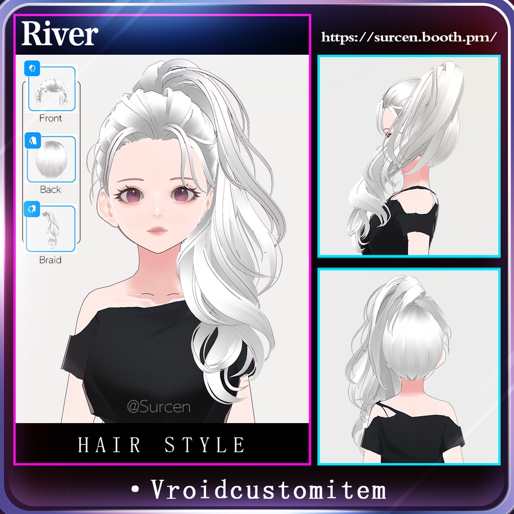 [Vroid] High ponytail / wavy hair / Girl hairstyle / River