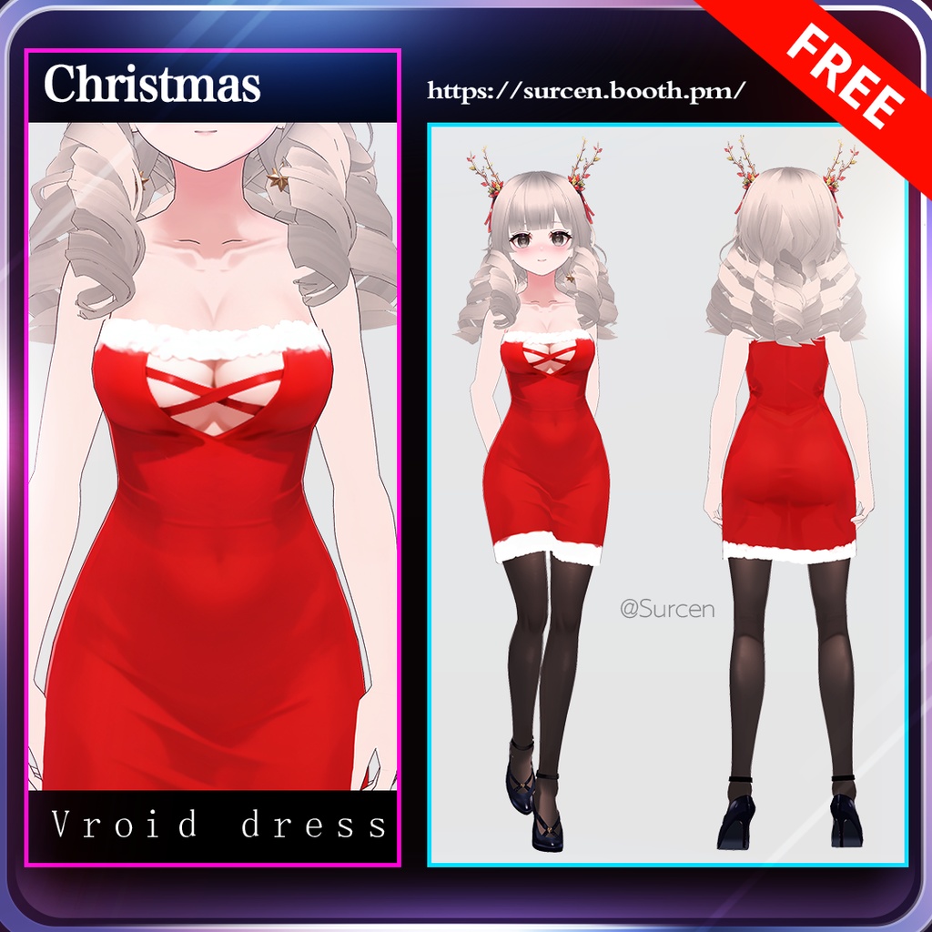 [无料][Vroid] Free Sexy Christmas Dress / Include breast layer