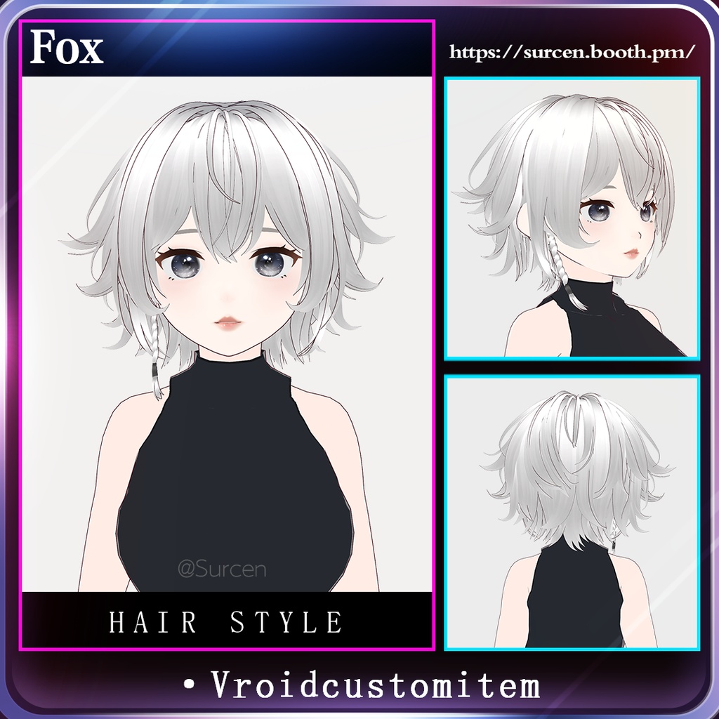[Vroid] Cool / Cute hairstyle / Short spike hair with braid / Fox