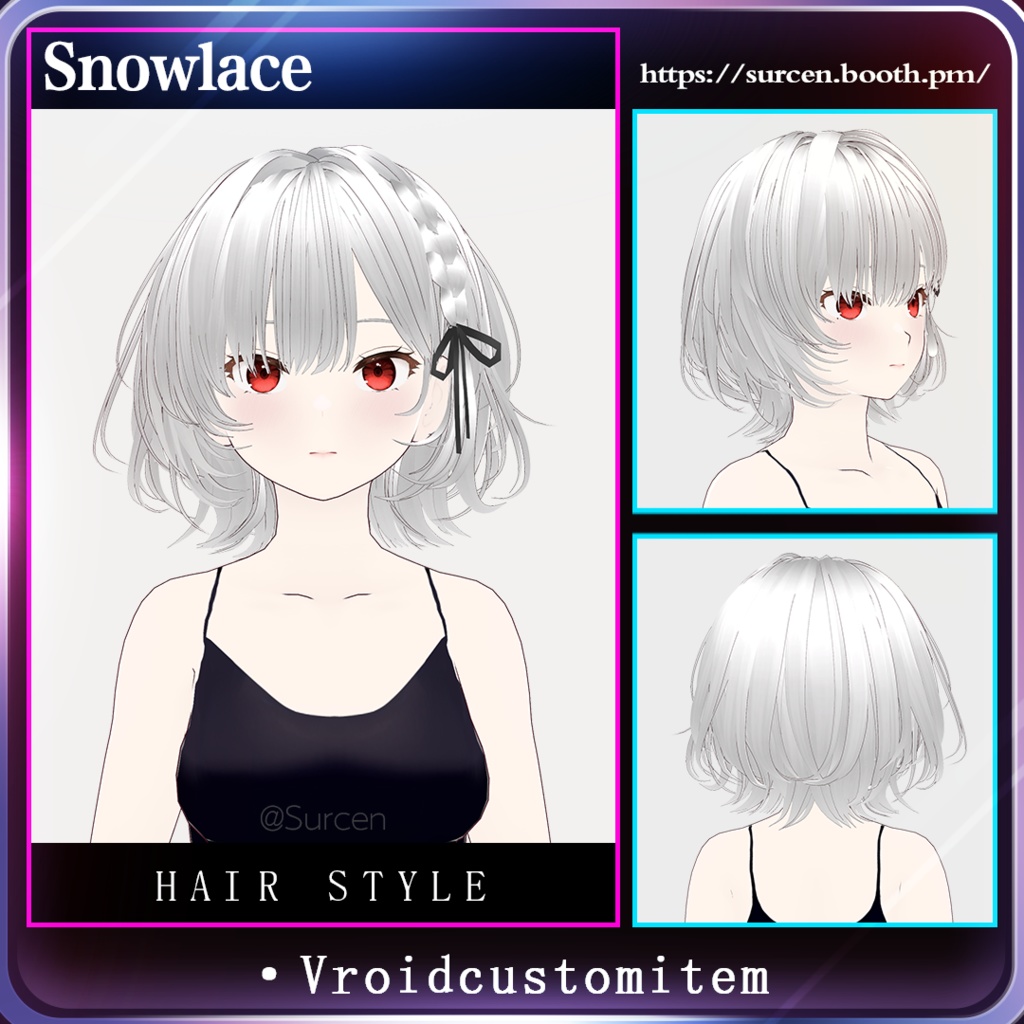 [Vroid] Detail hair / Girl short hair / Bob cut / Side braid / Snowlace