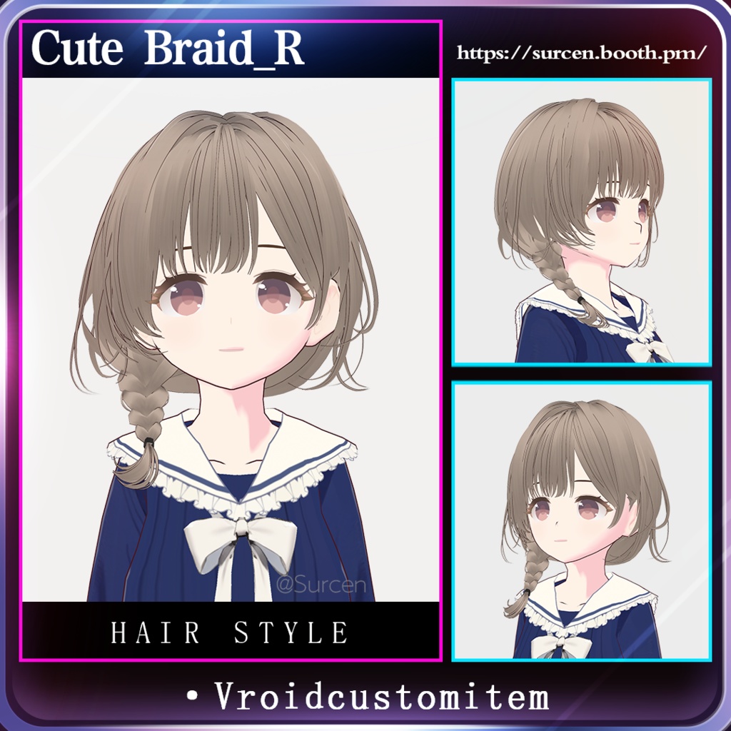 [Vroid] Single Braid / Right side / Cute girl hairstyle / Cute Braid_R