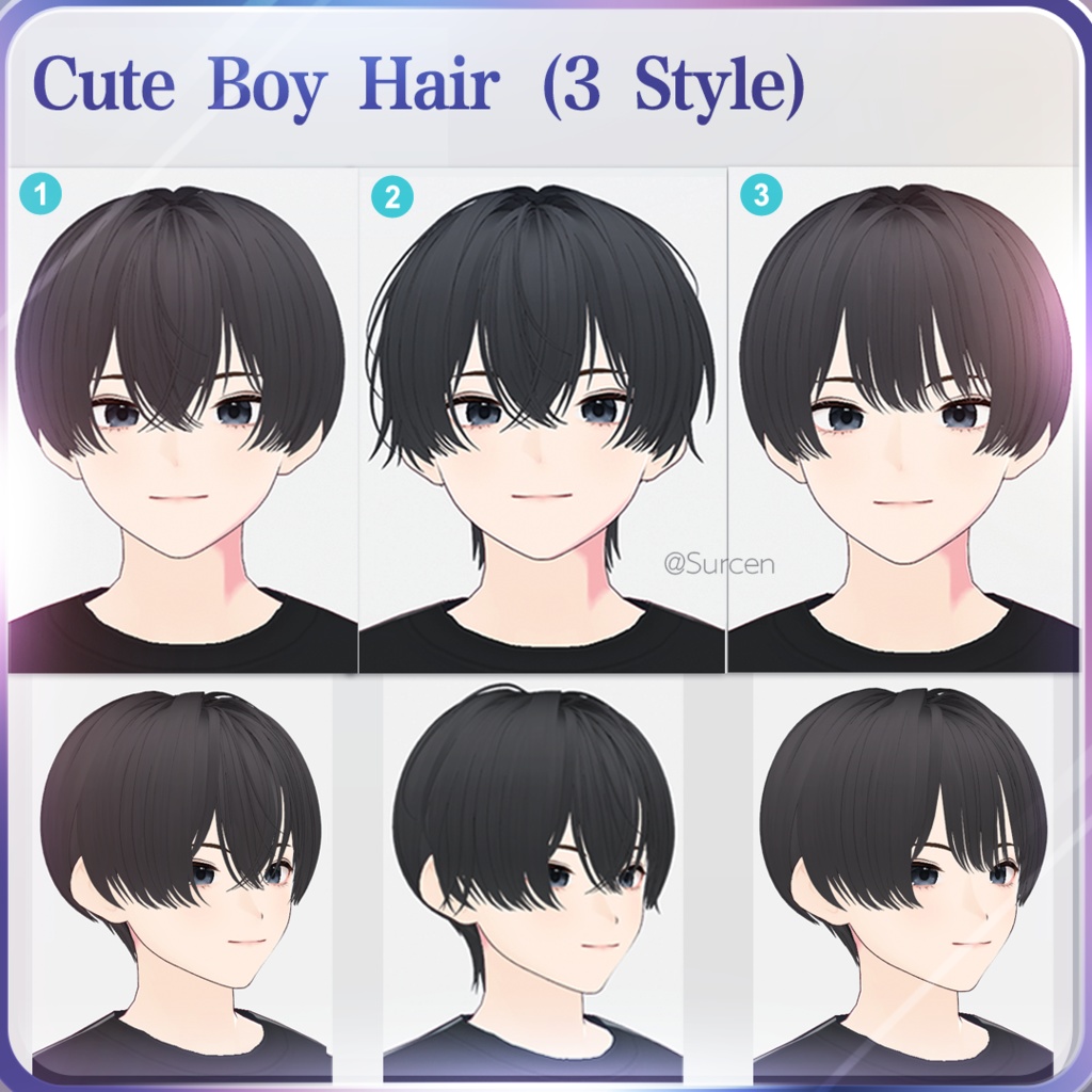 [Vroid] Cute Boy Hime Cut/ M bangs /3 Style hair preset with face