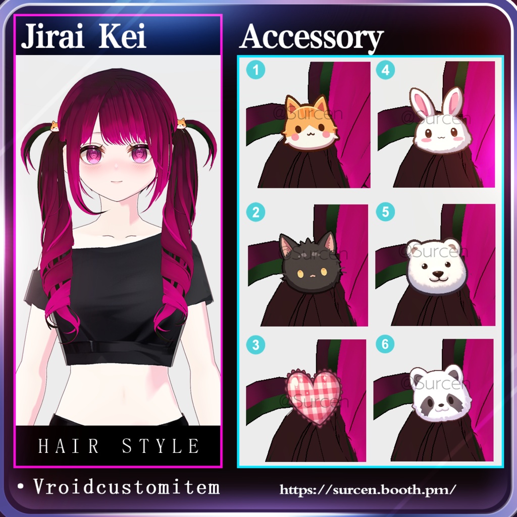 [Vroid] Curly Twintails / Jirai Kei / Girl hairstyle / Hair + Accessory