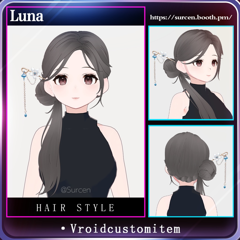 [Vroid] Traditional Bun hair / Hair stick / Luna