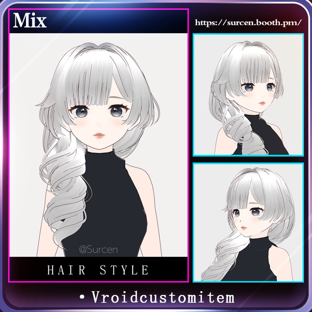 [Vroid] Curly side hair / Girl hairstyle / Mix