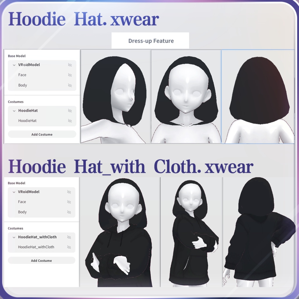 [Vroid][XWear] Hoodie Hat (Can use with default black hoodie)