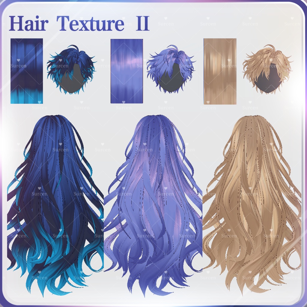 [Vroid] Hair texture - Ocean Ice Blue / Purple Lavender / Golden Dawn