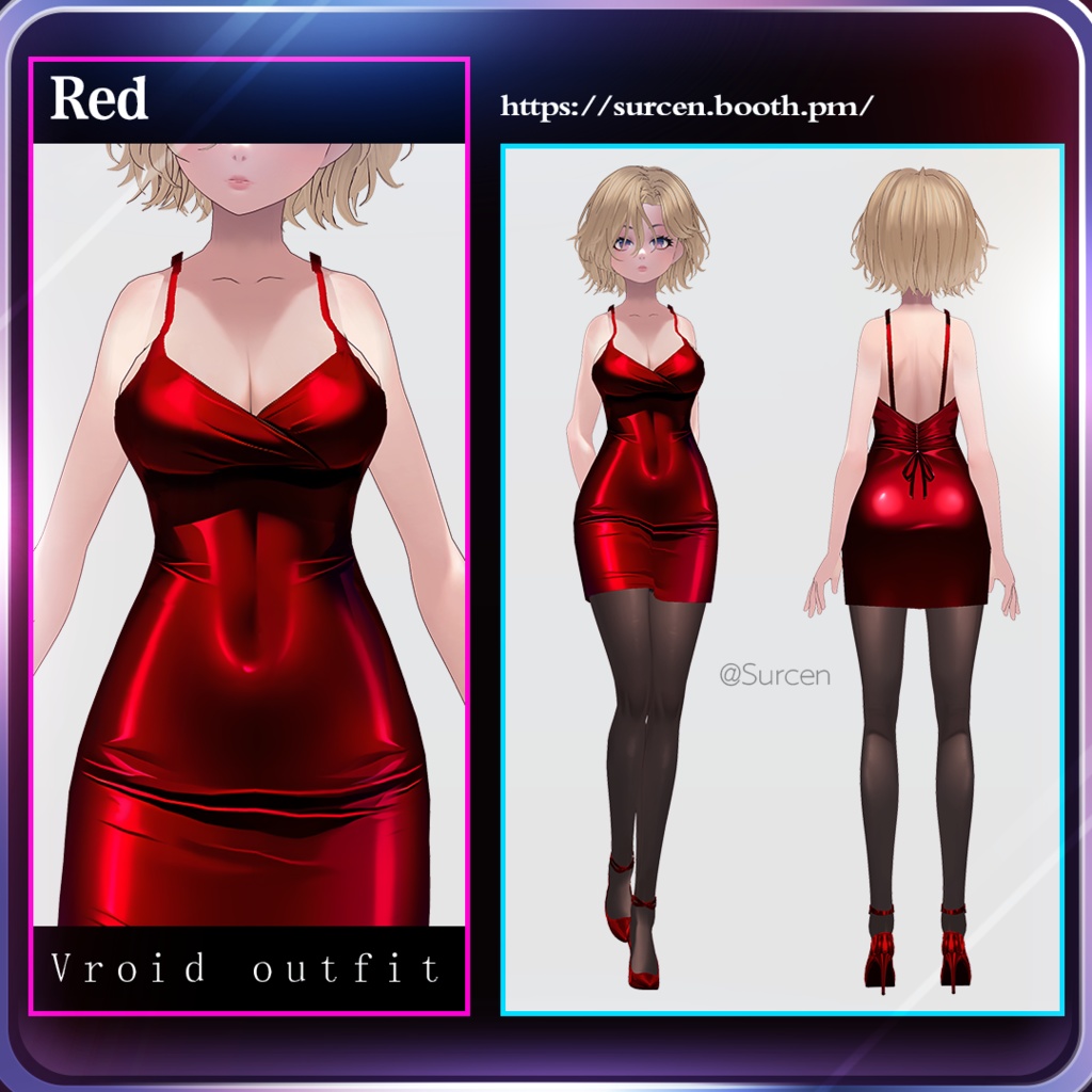 [Vroid] Red / Sexy Nightclub Outfit / Include Socks