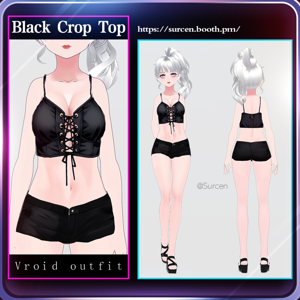 [Vroid] Black Crop Tops / Lace up