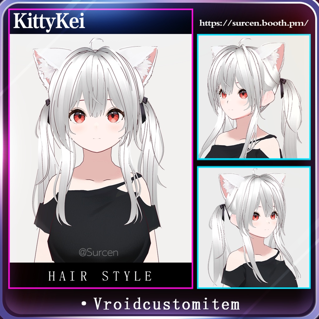 [Vroid] KittyKei hairstyle / Cute Twintail / Include Cat Ear (Extra Hair)