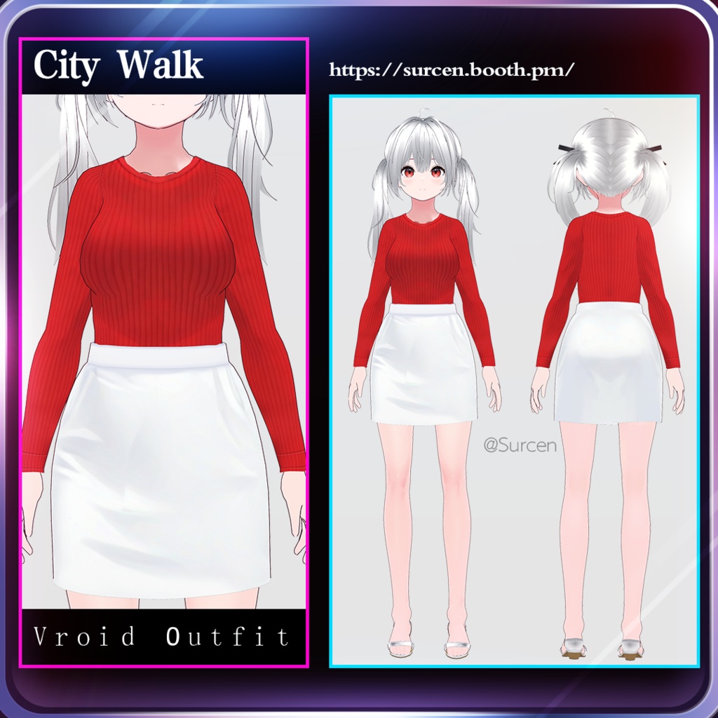 [Vroid] City Walk / Red and White / Girl Outfit