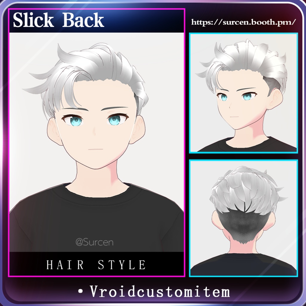 [Vroid] Slick Back Hair / Shave Side / Short Hair / Boy Hair