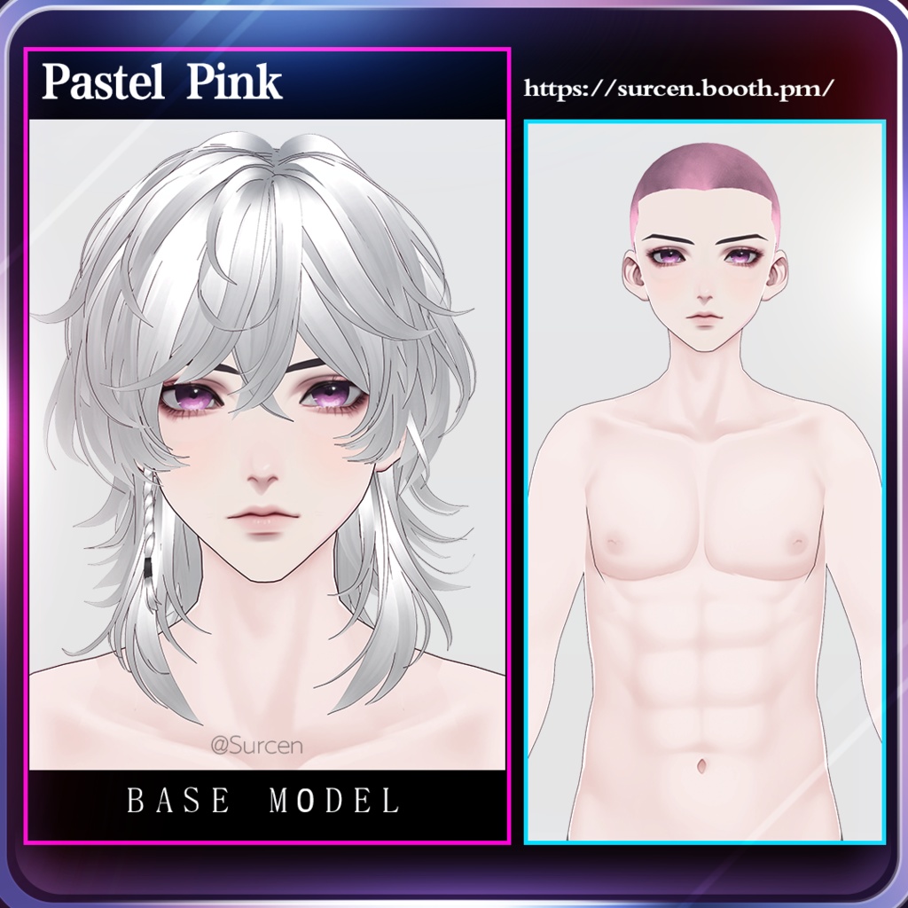 [Vroid] Boy Face and Body Base / Pastel Pink