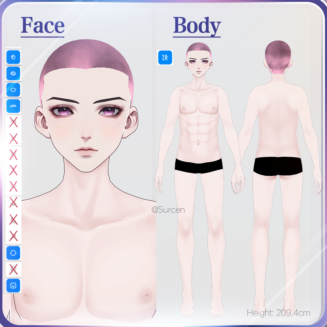 [Vroid] Boy Face and Body Base / Pastel Pink - Surcen - BOOTH