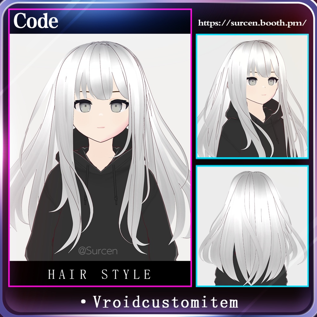 [Vroid] Flowing Hair / Hoodie Compatible / Code