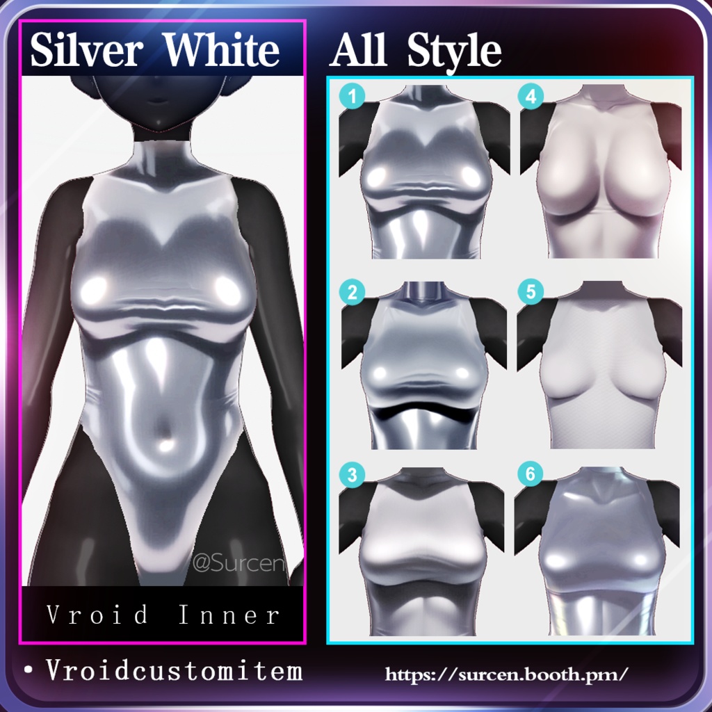 [Vroid] Sexy Bodysuit / Silver / White / 6 Style