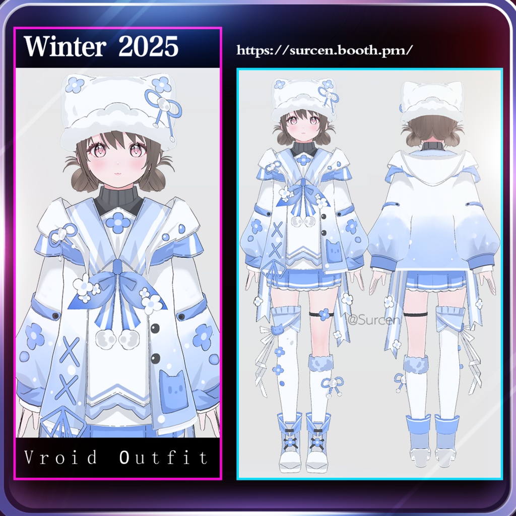 [Vroid] Winter 2025 / Blue White / Cat / Flower