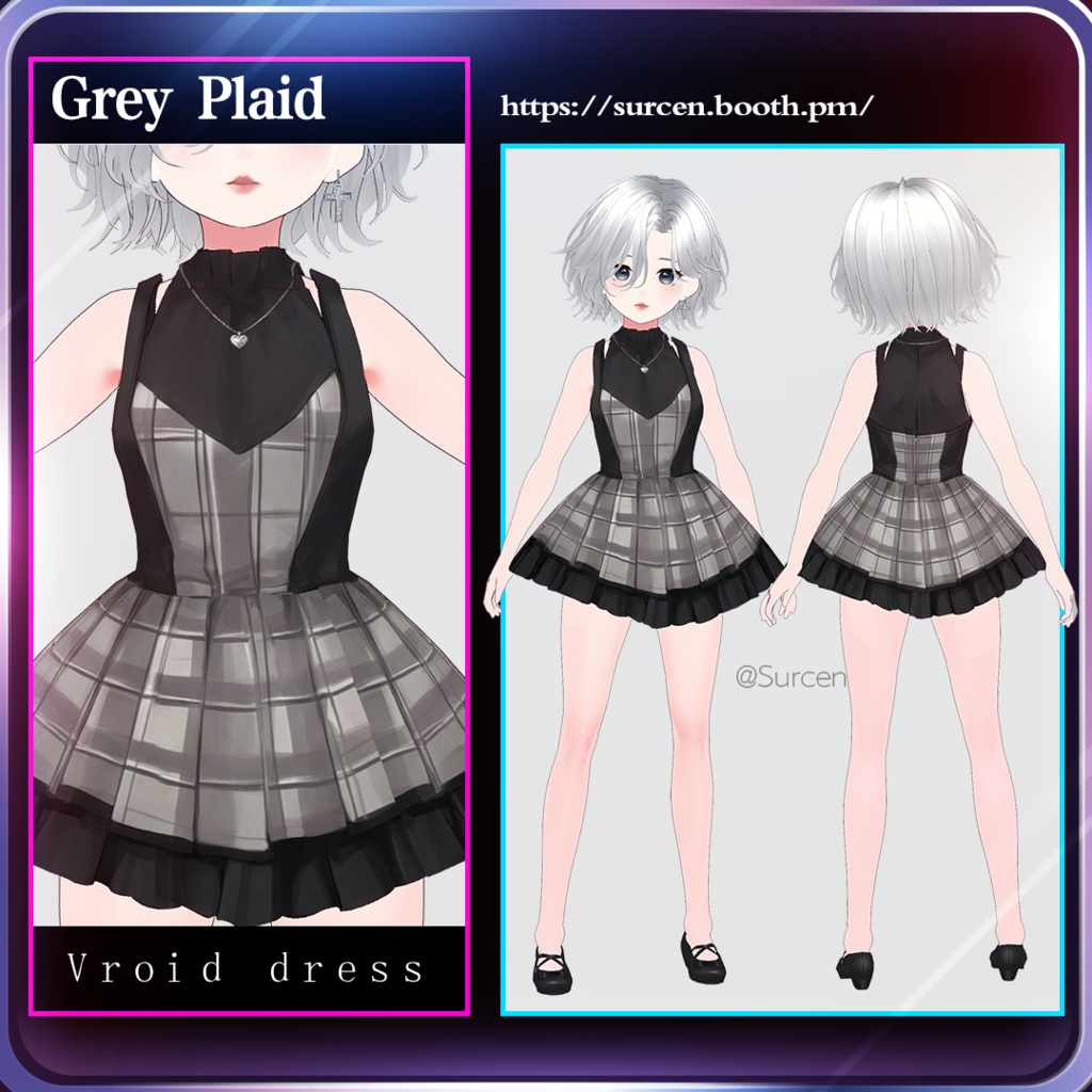 [Vroid] Grey Plaid Dress / Girl Outfit