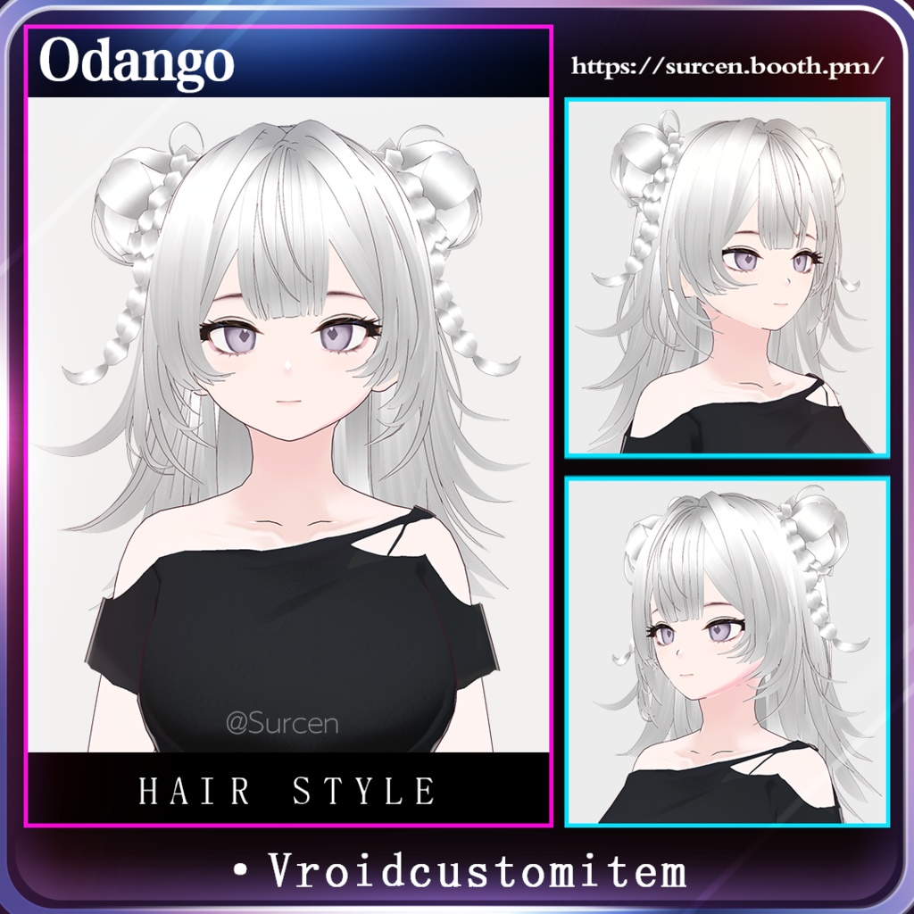[Vroid] Braided twin buns / Girl hairstyle / Odango