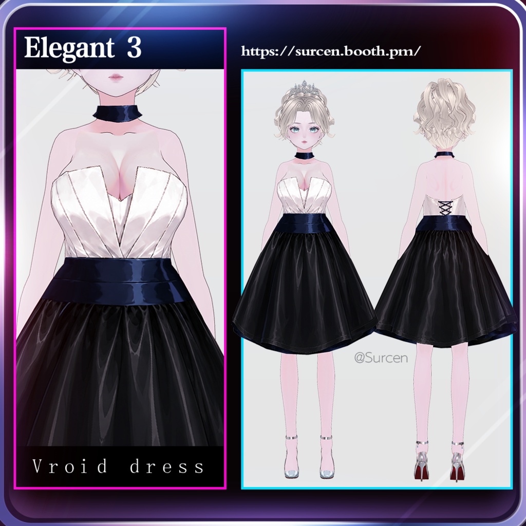 [Vroid] Elegant Dress 3 / Blue / Green / Purple