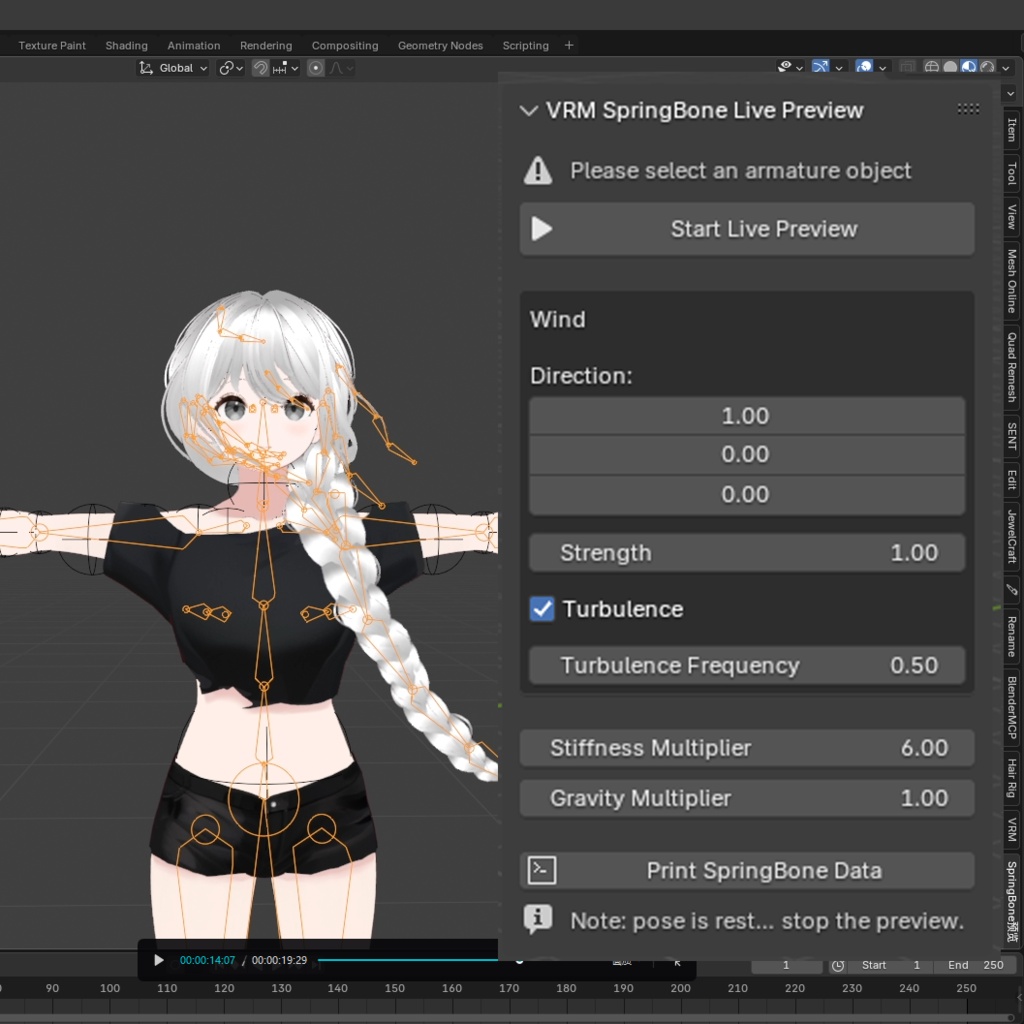 Free Blender add-on for VRM Spring Bone preview