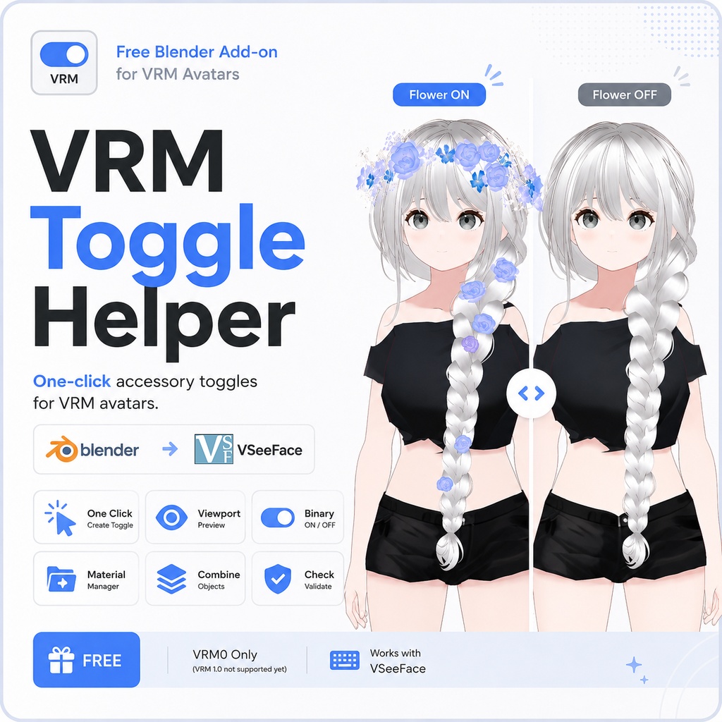 Free Blender add-on for VRM Toggle / VRMアバター用アクセサリー表示切替ツール