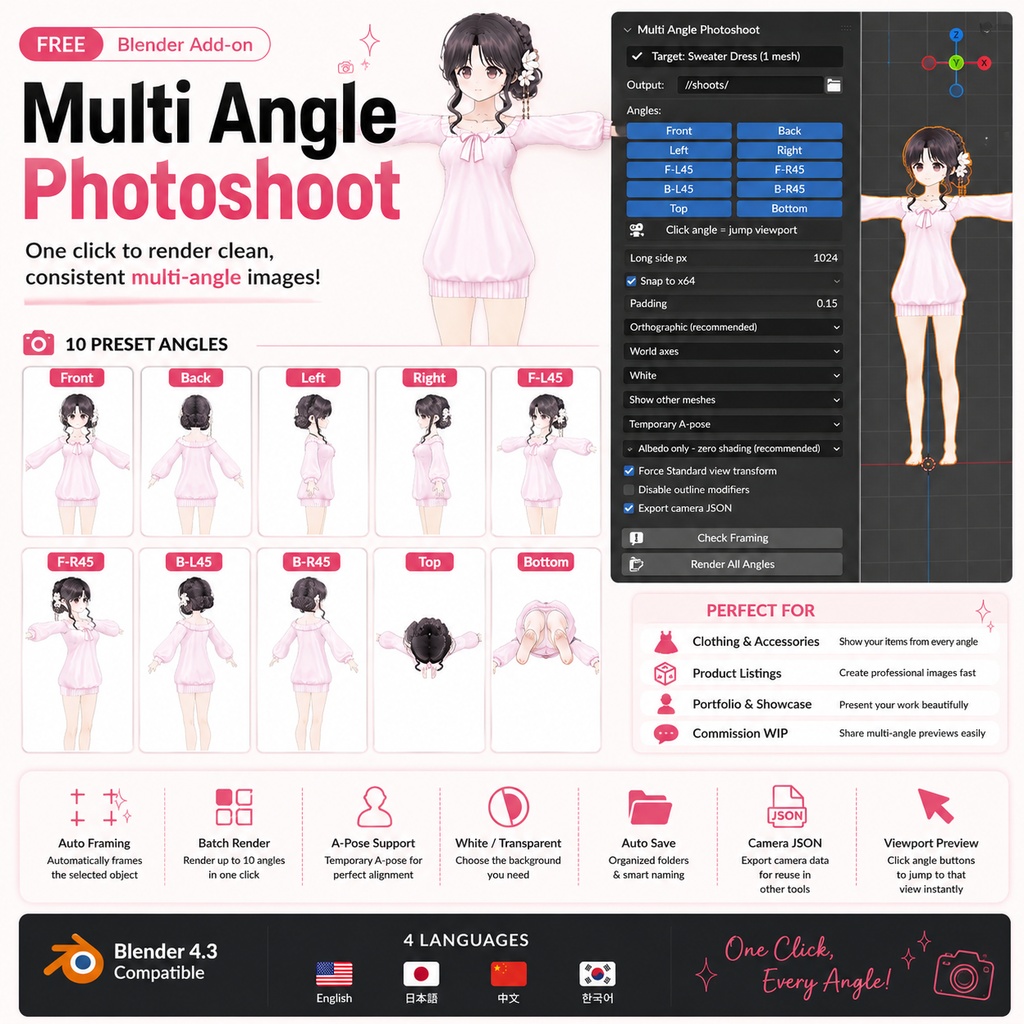 One-click multi-angle renderer for vrm (Blender add-on)