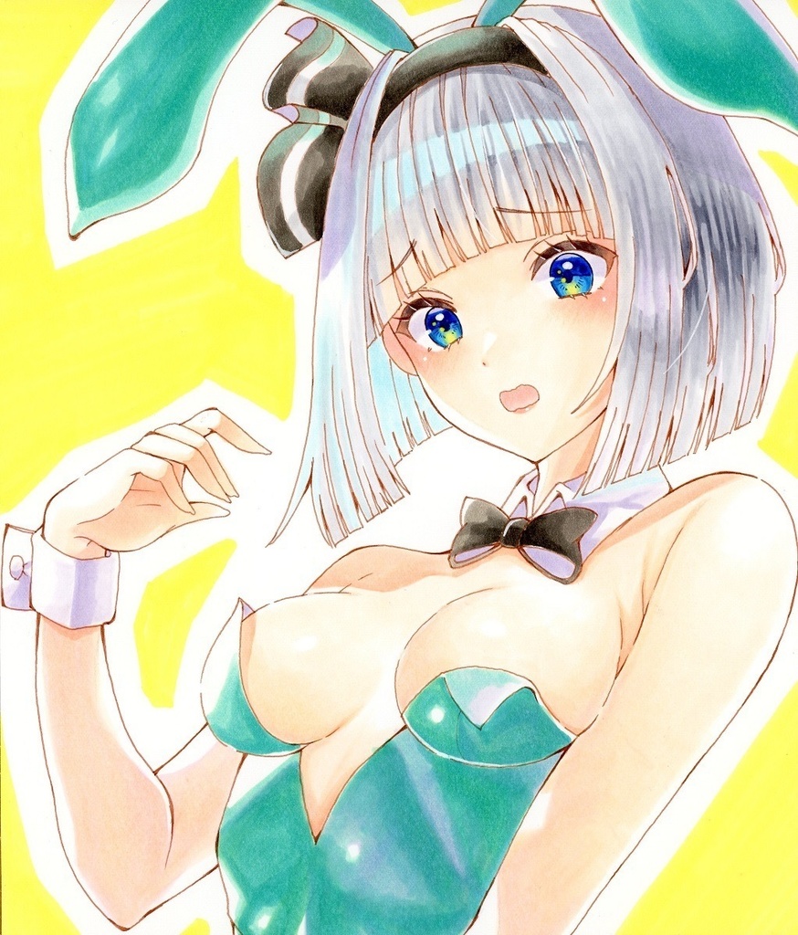手描きイラスト 魂魄妖夢 バニー 東方Project 中色紙サイズ(約210mm×180mm)