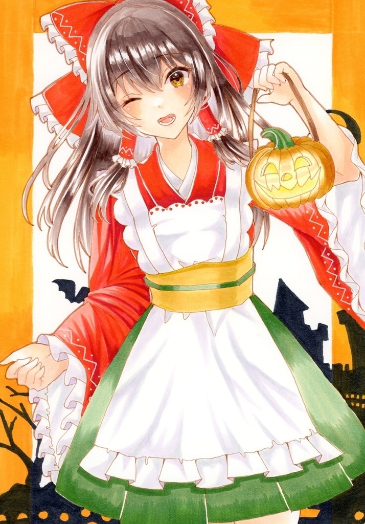 手描きイラスト 博麗霊夢 東方Project メイド A5