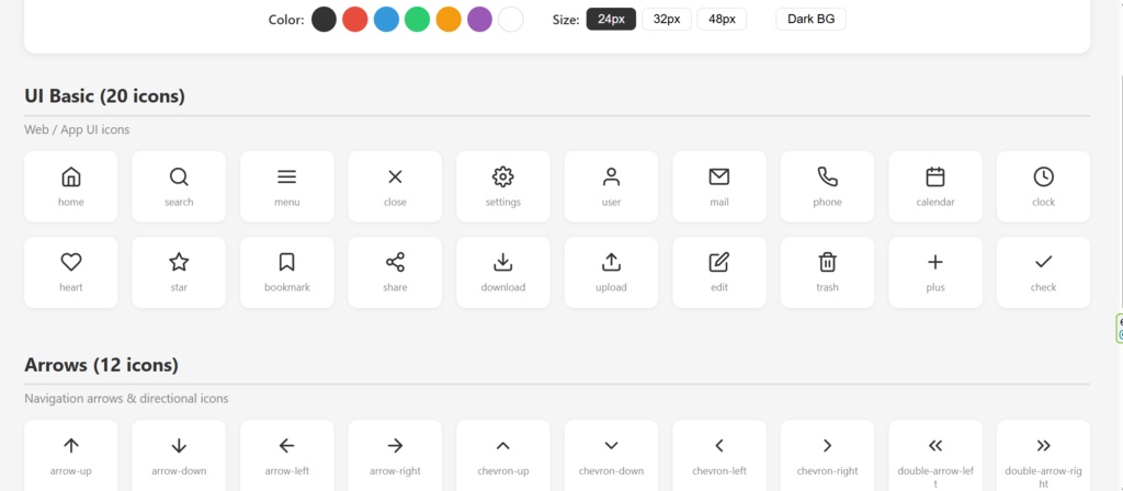  シンプルSVGアイコン素材集 42個セット｜UI・矢印・SNS｜Web制作に
