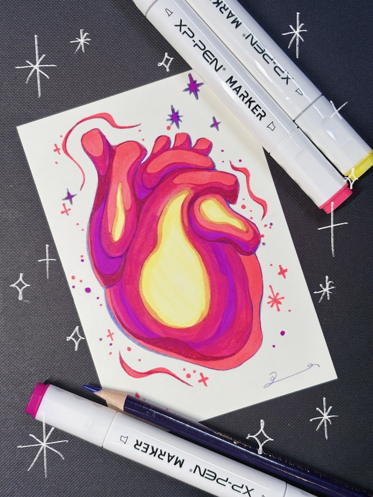 【Original Artwork Set】4 Heart Postcards 🫀 /【原画セット】4点の心臓ポストカード